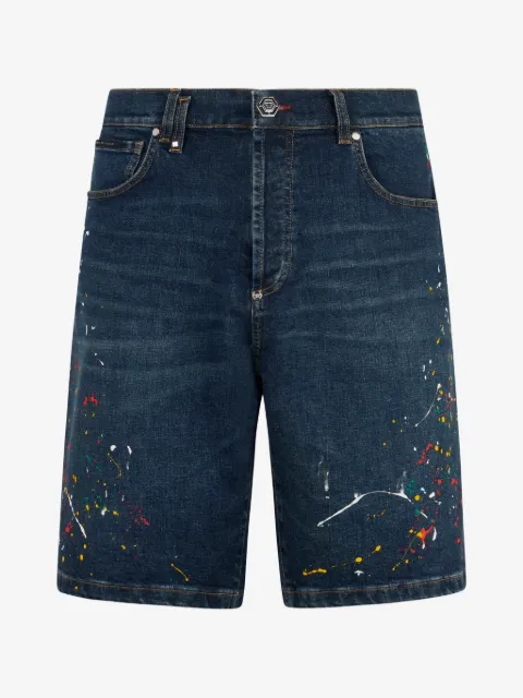 Philipp Plein shorts de mezclilla con efecto de salpicaduras de pintura