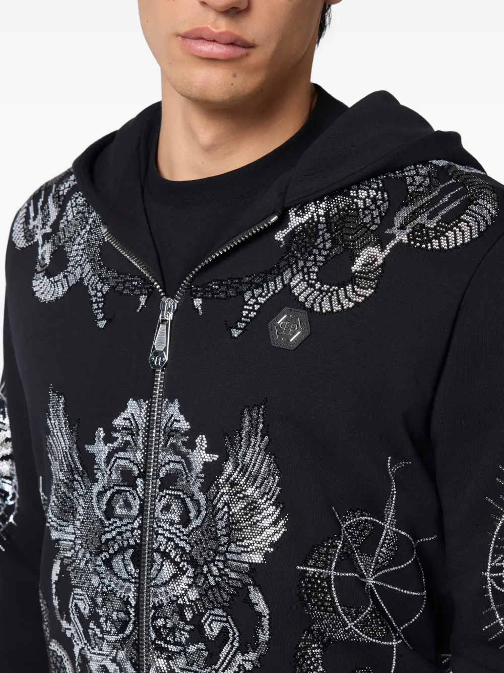 Philipp Plein Hoodie met ritssluiting en lange mouwen Zwart