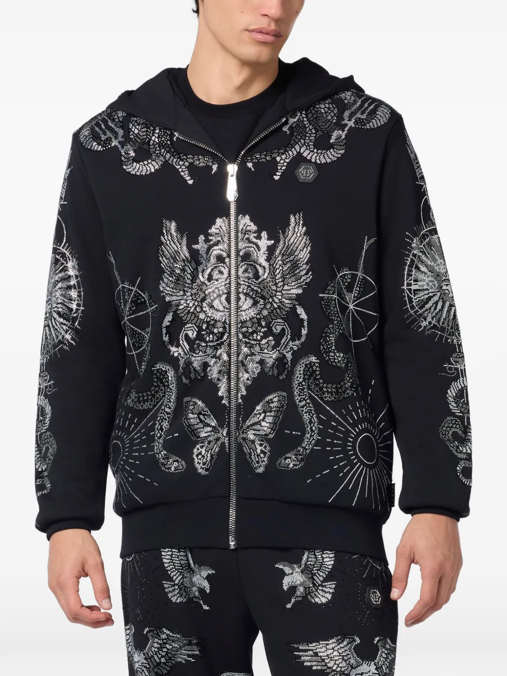 Philipp Plein Hoodie met ritssluiting en lange mouwen Zwart