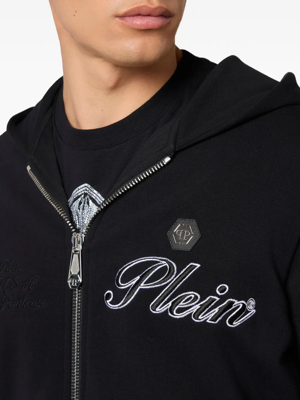 Philipp Plein Hoodie met geborduurd logo Zwart