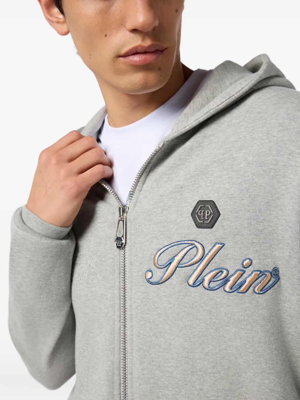 Philipp Plein Hoodie met geborduurd logo Grijs