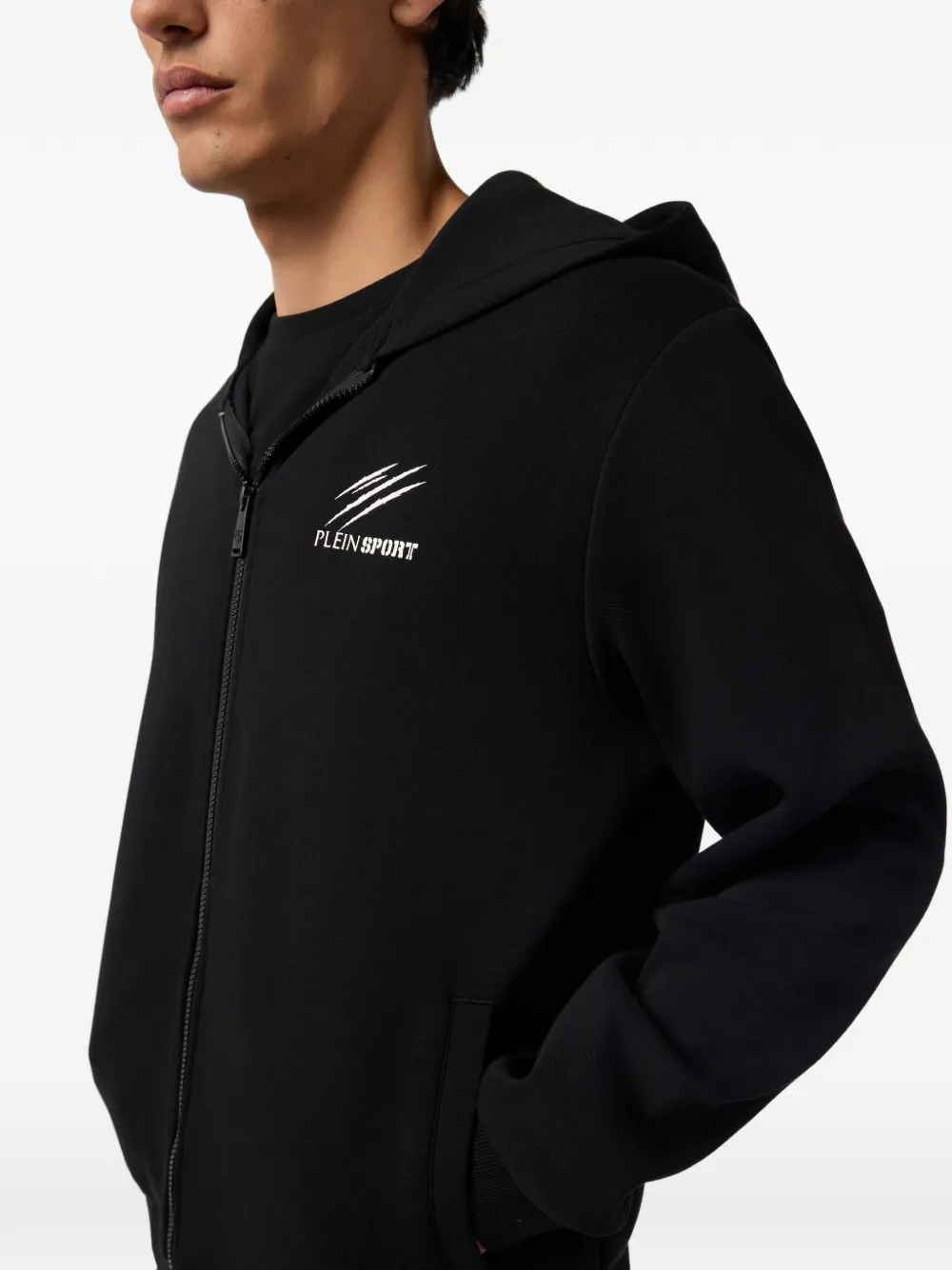 Plein Sport Hoodie met rits Zwart