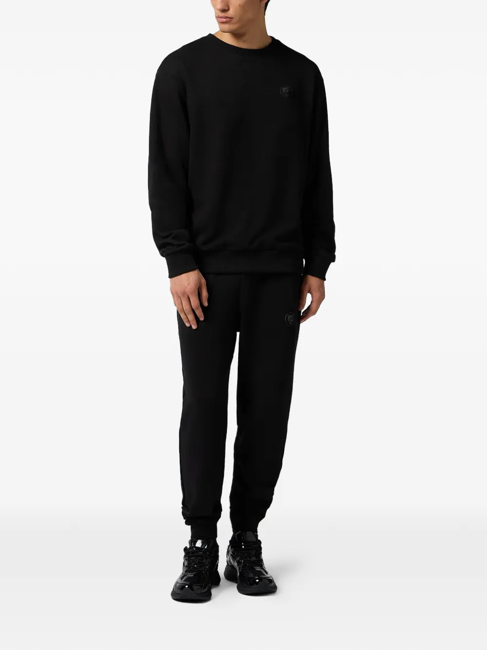 Plein Sport Sweater met fleece patch Zwart