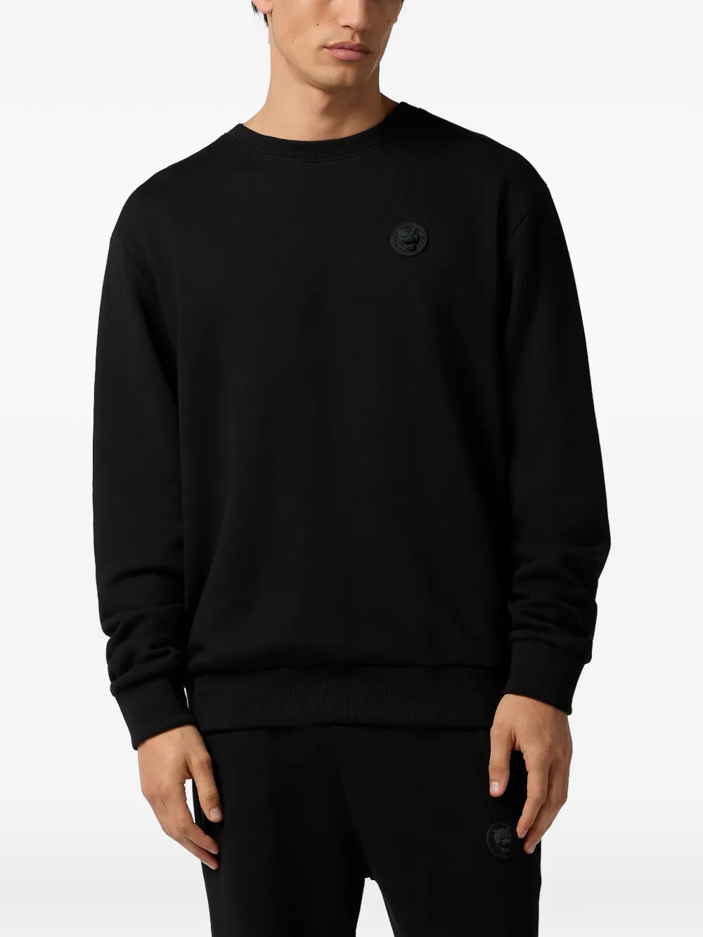 Plein Sport Sweater met fleece patch Zwart