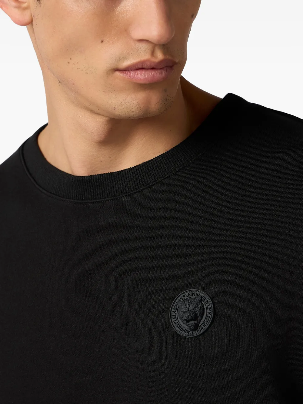 Plein Sport Sweater met fleece patch Zwart