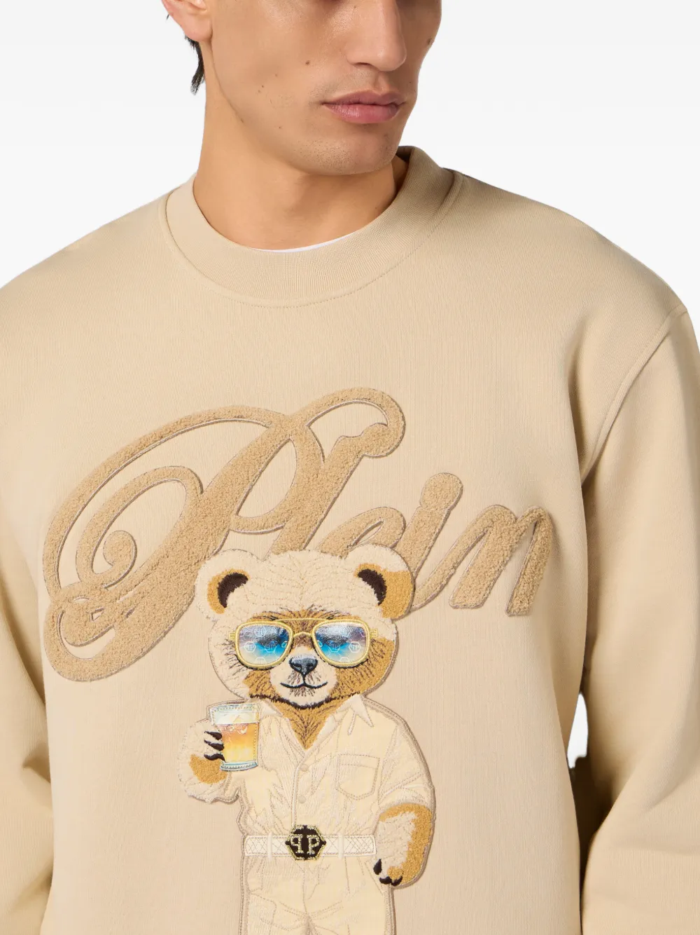 Philipp Plein Sweater met teddy-print en ronde hals Beige