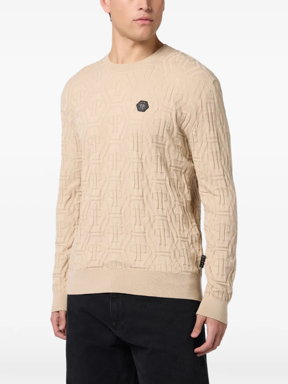  Philipp Plein Monogram-pattern Round-neck Sweater - Neutrals 