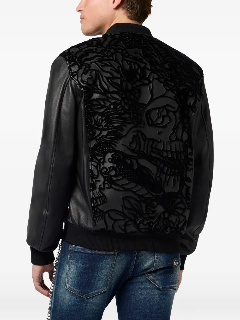 Philipp Plein Leren bomberjack Zwart