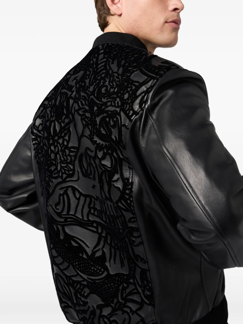 Philipp Plein Leren bomberjack Zwart