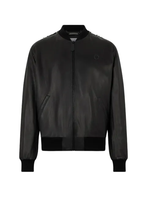 Philipp Plein Leather bomber dragon Skull jacket