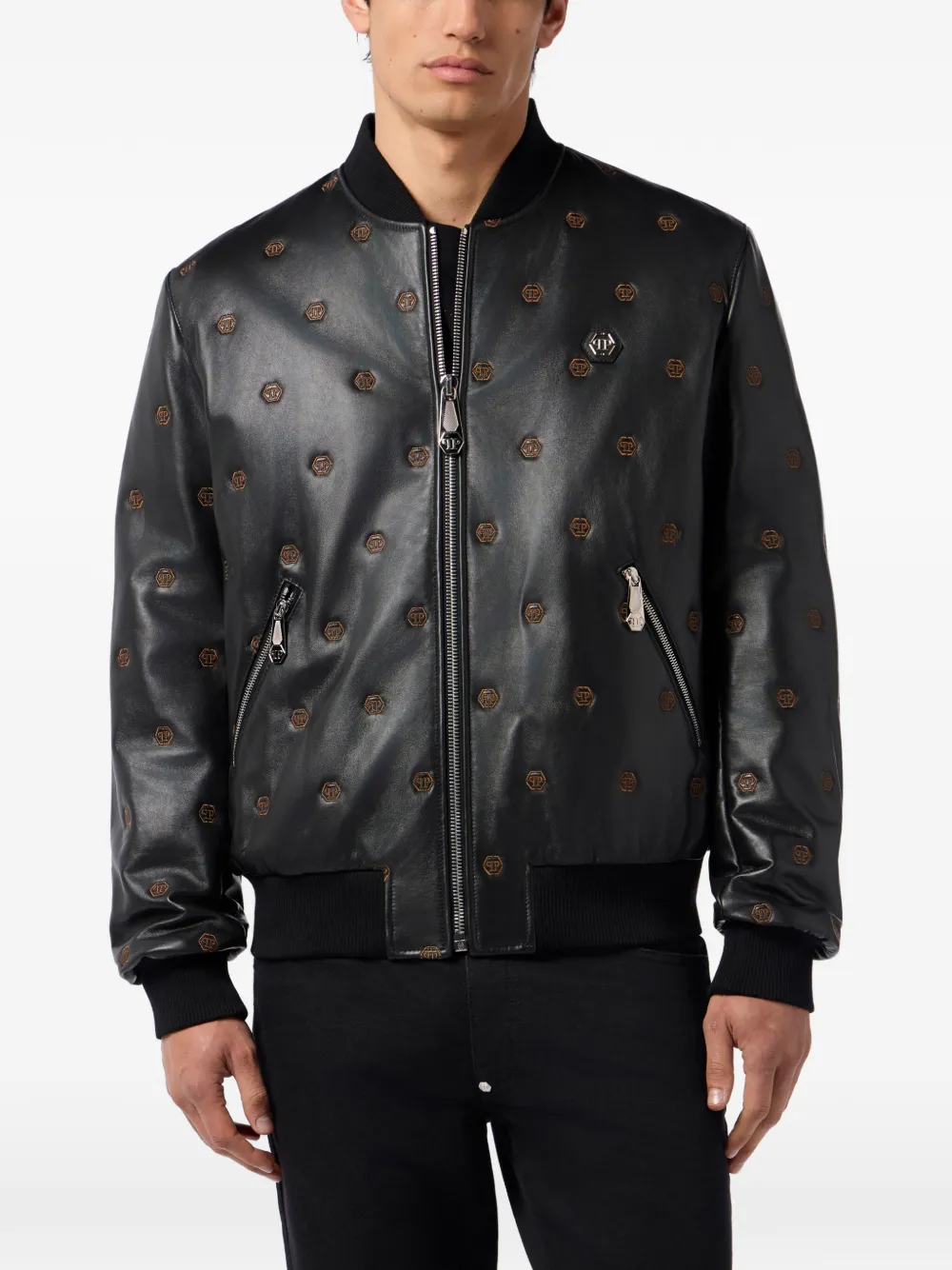  Philipp Plein Monogram-embroidered Bomber Jacket - Black 