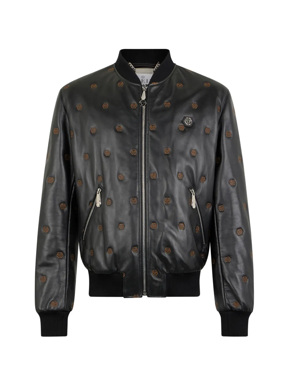 Philipp Plein embroidered nappa leather bomber jacket - Black