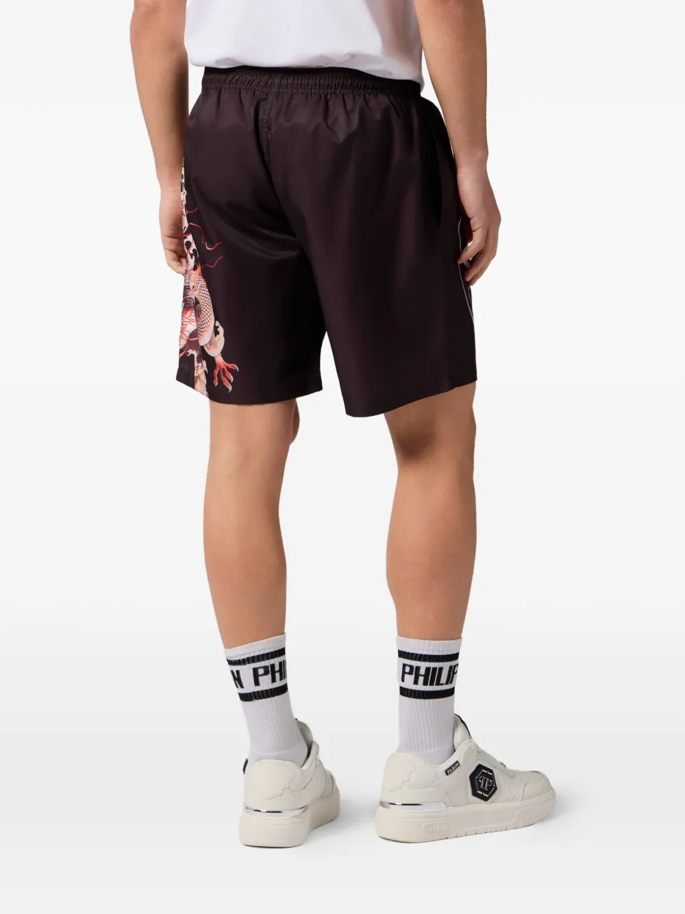  Philipp Plein Drago- Print Swim Shorts - Brown 