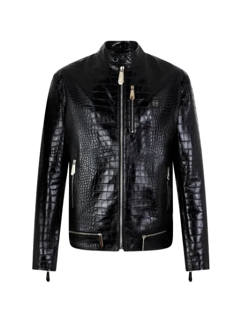 Philipp Plein crocodile-print leather jacket