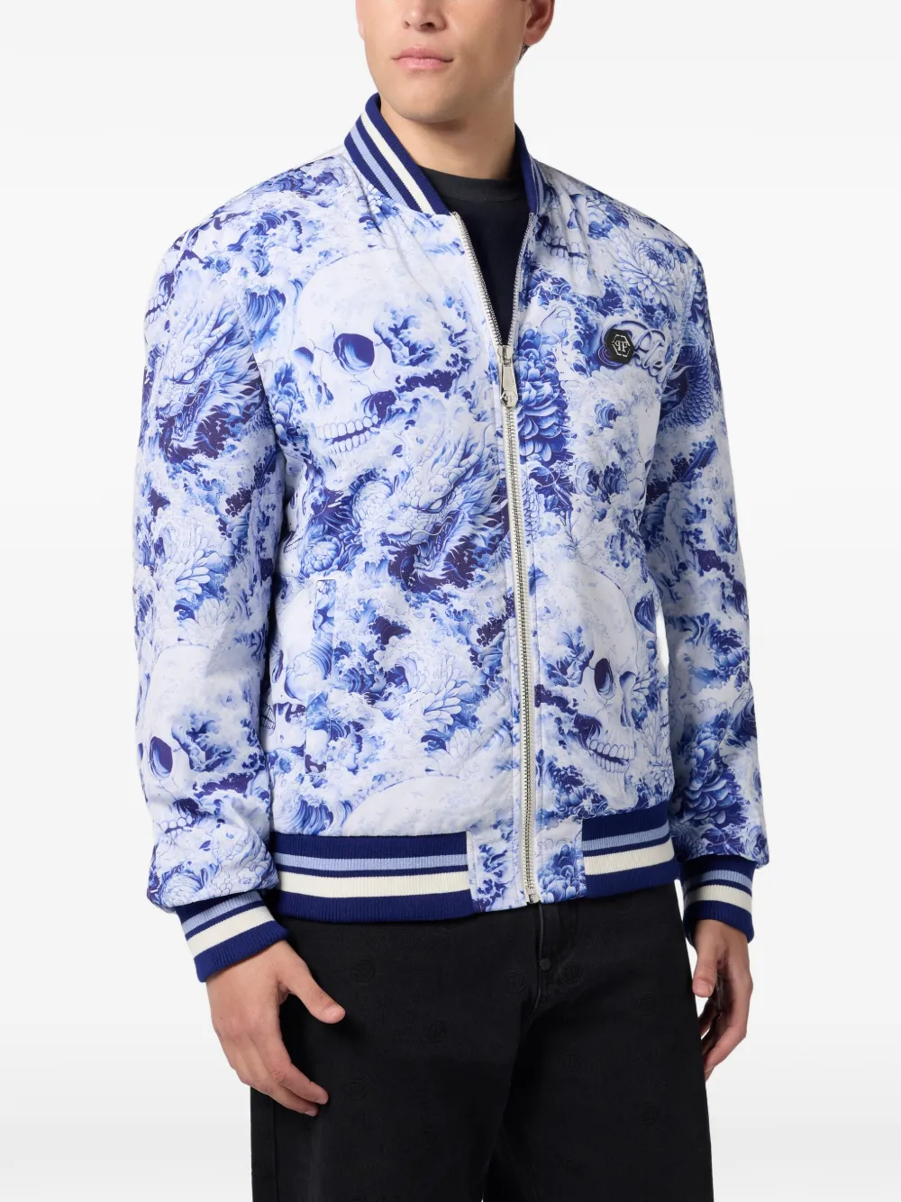  Philipp Plein Floral Skull Bomber Jacket - White 
