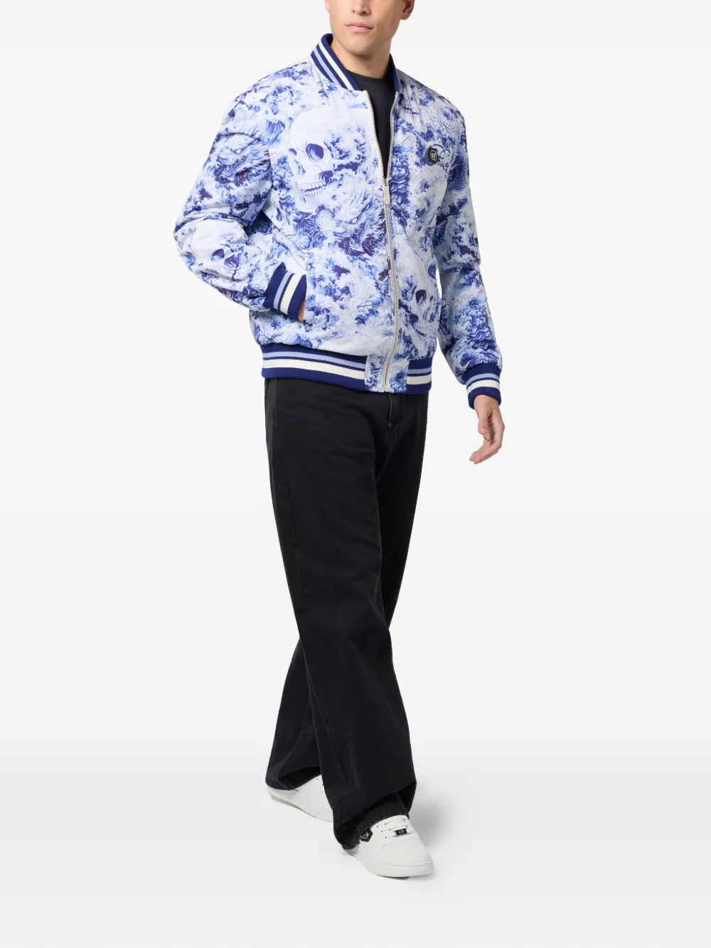 Philipp Plein フローラル スカル ボンバージャケット | ボンバージャケット