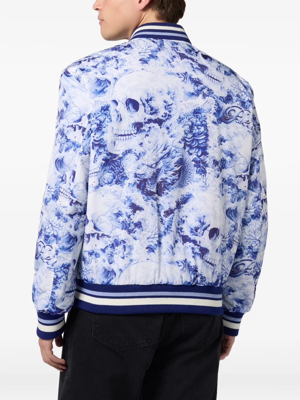 Philipp Plein Bomberjack met doodskop en bloemenprint Wit
