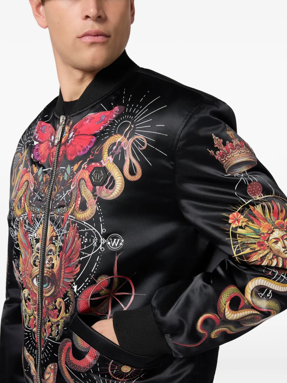 Philipp Plein Bomberjack met doodskopprint Zwart