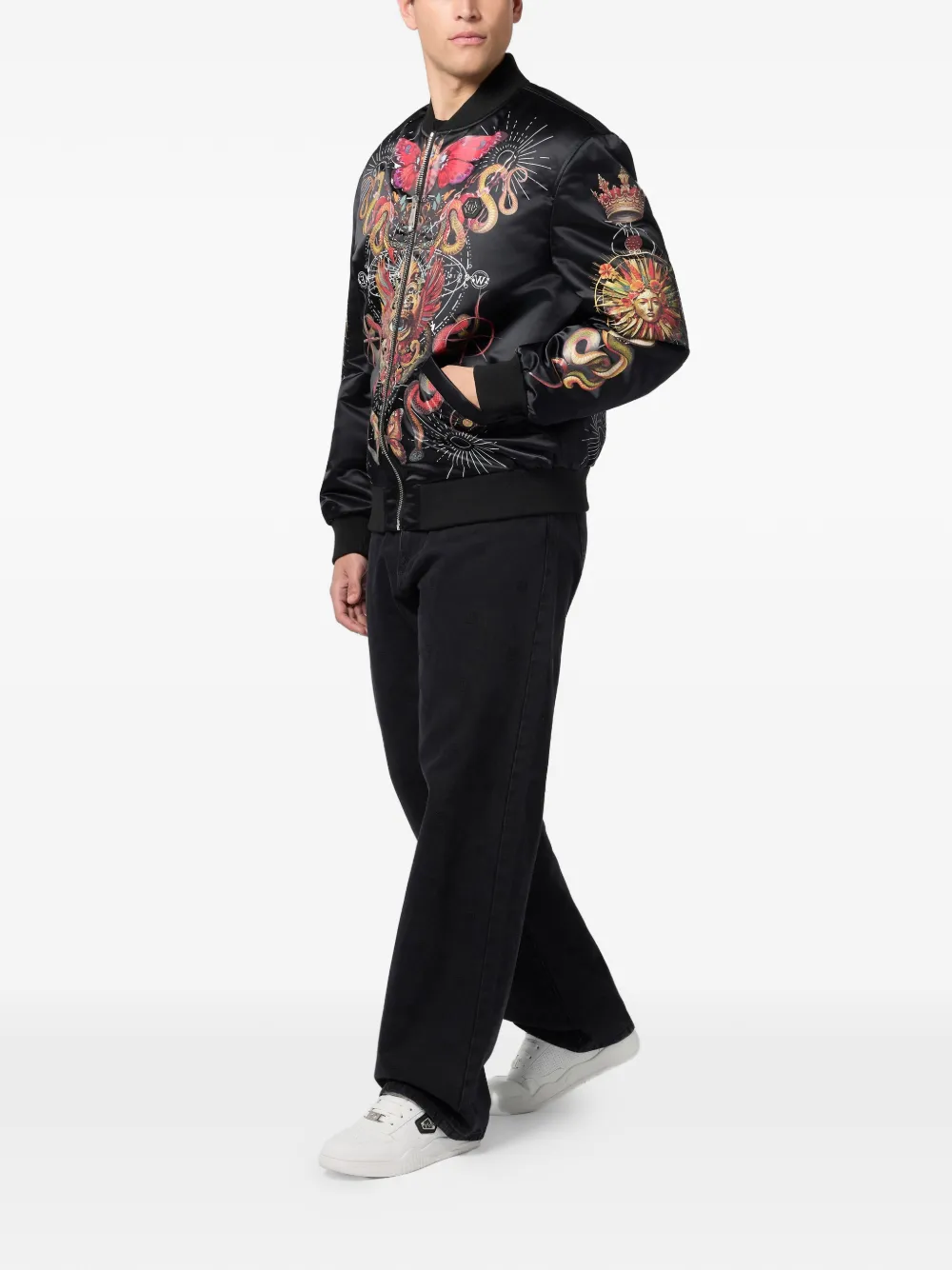 Philipp Plein 骷髅头印花飞行员夹克 | 飞行员夹克