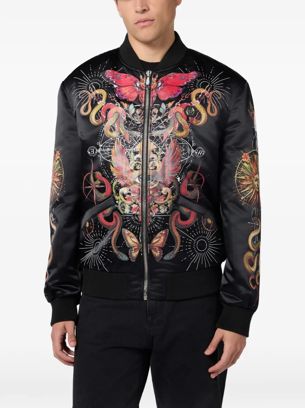 Philipp Plein Bomberjack met doodskopprint Zwart
