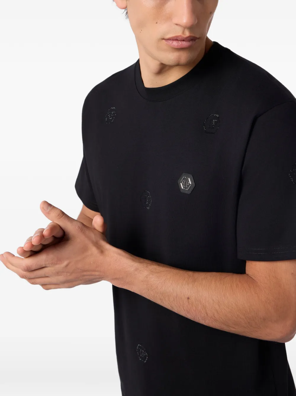 Philipp Plein T-shirt met ronde hals en monogram Zwart