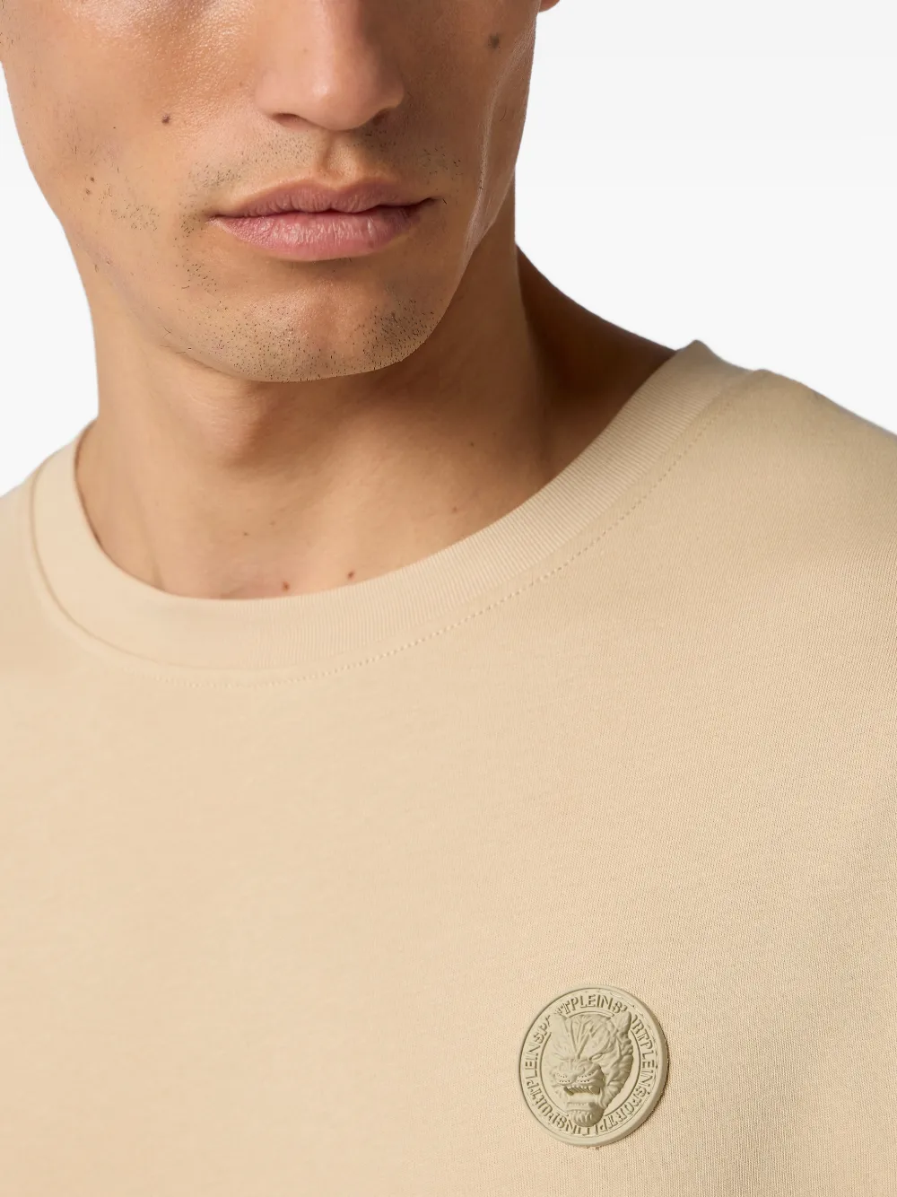 Plein Sport T-shirt met ronde hals en siliconen patch Beige