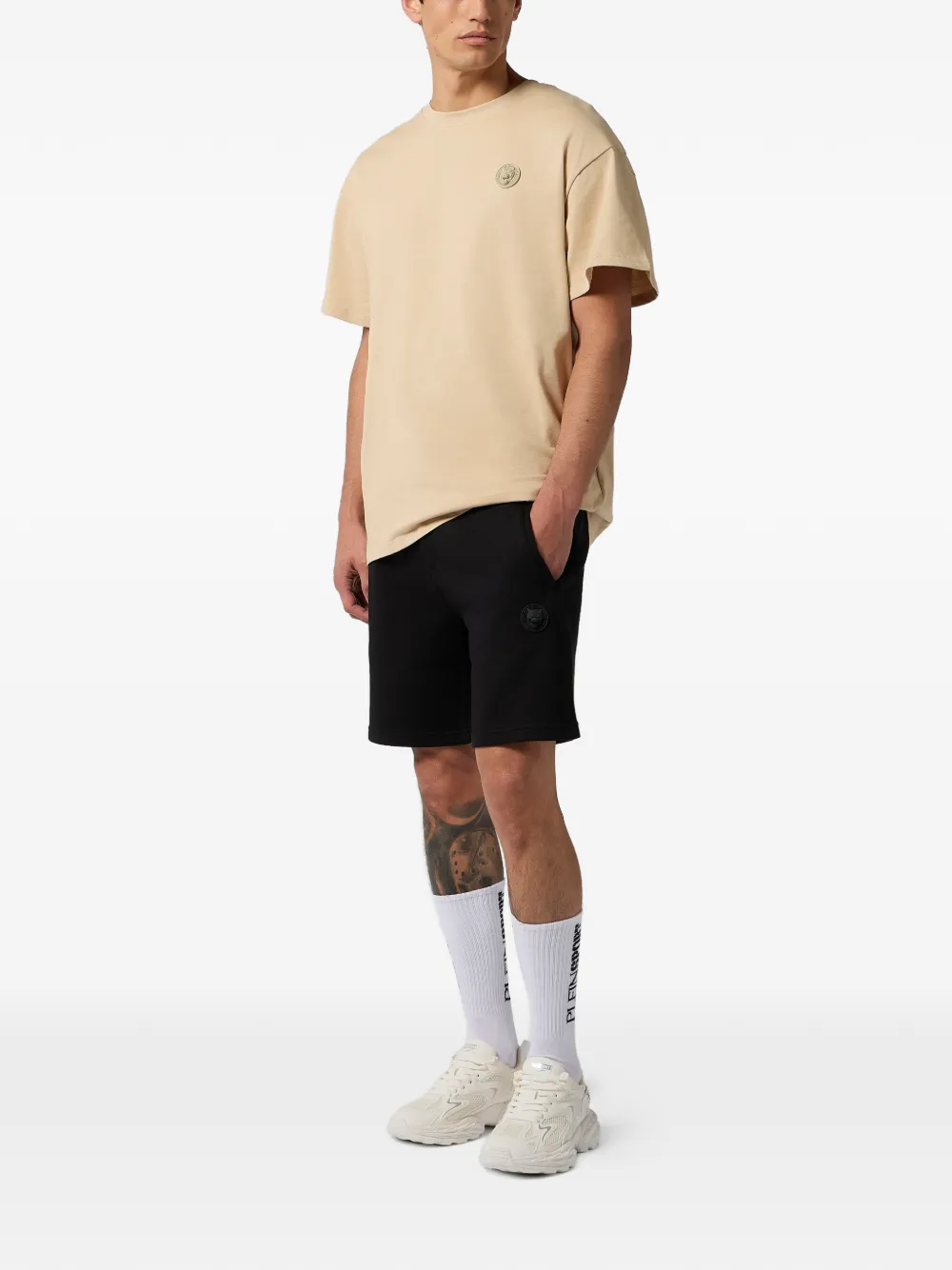 Plein Sport T-shirt met ronde hals en siliconen patch Beige