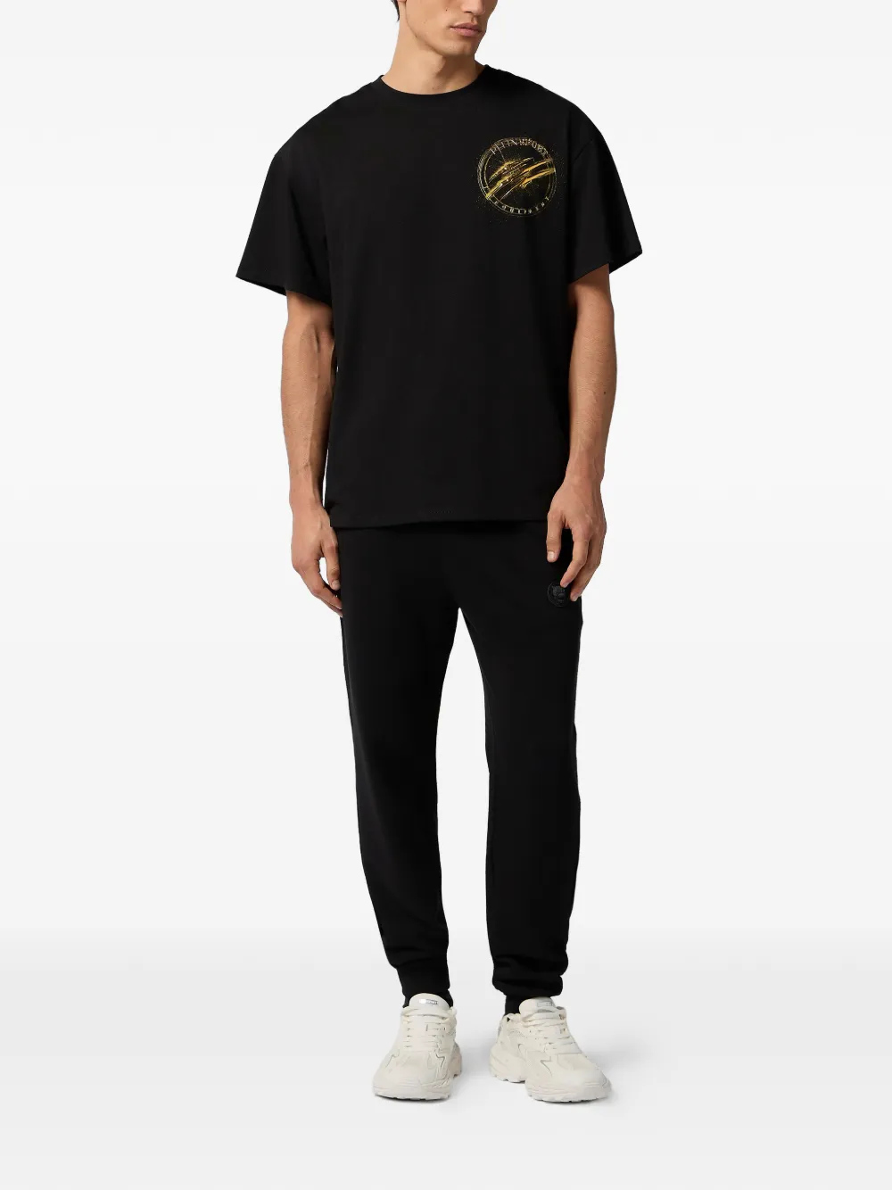 Plein Sport T-shirt met rubberen print en ronde hals Zwart