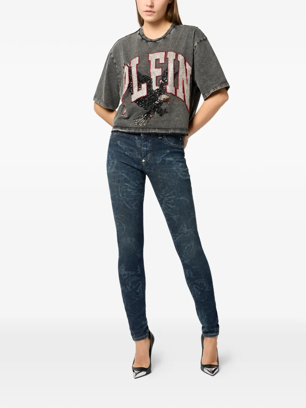  Philipp Plein Legging à Motif Tatouage Papillon - Bleu 