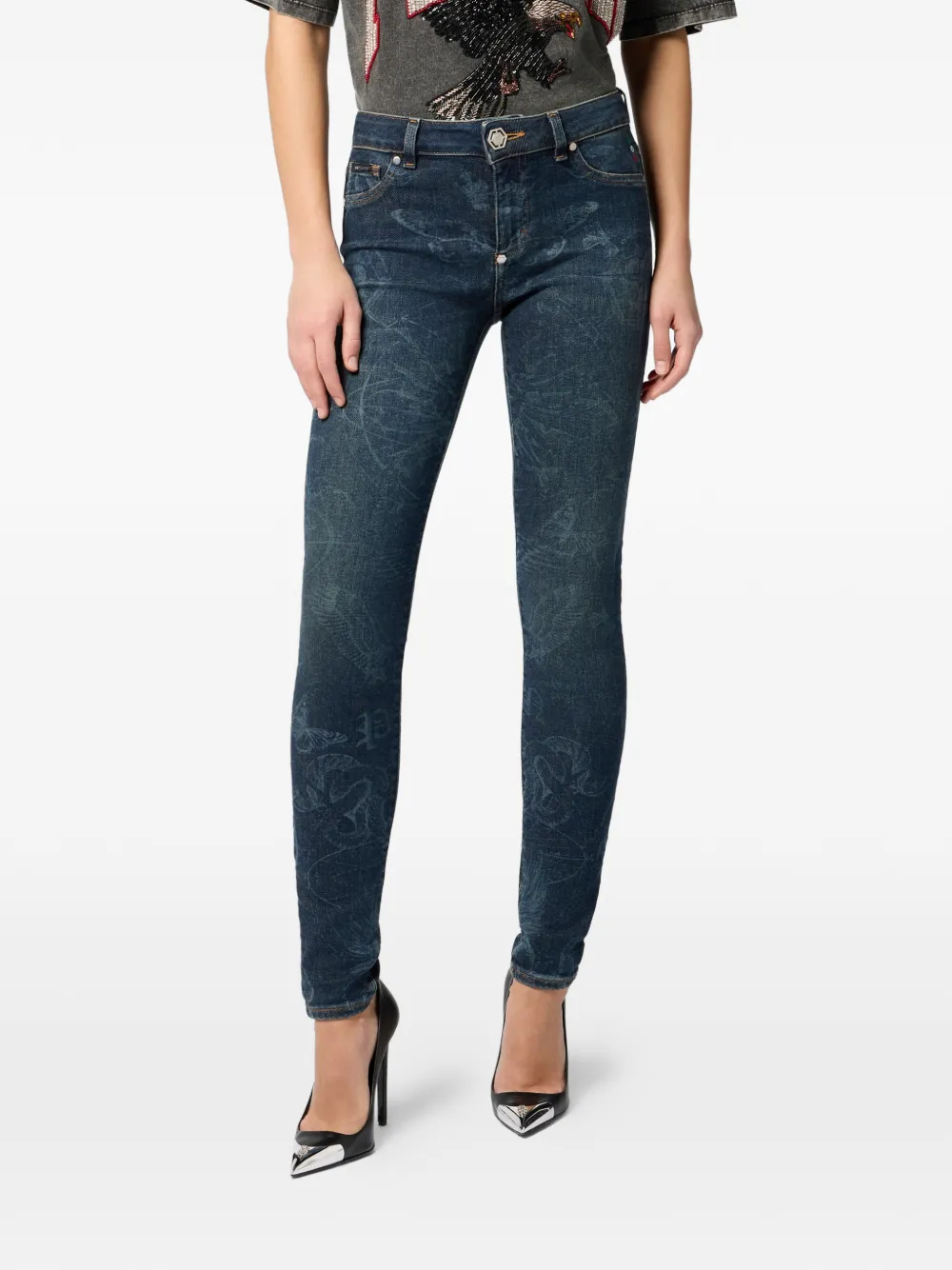  Philipp Plein Legging à Motif Tatouage Papillon - Bleu 