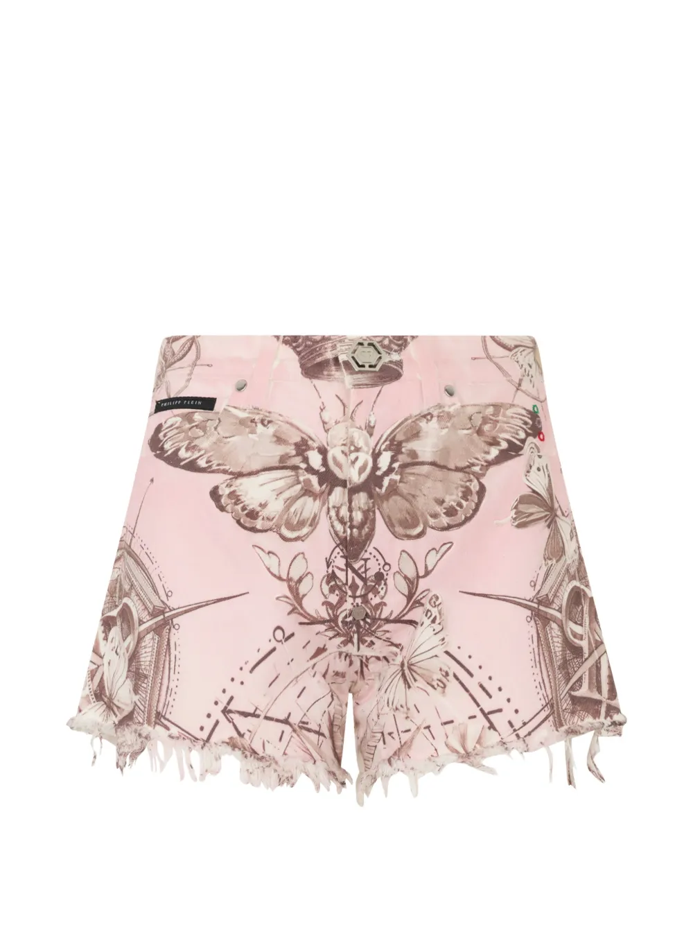 Philipp Plein butterfly tattoo frayed shorts - Rosa