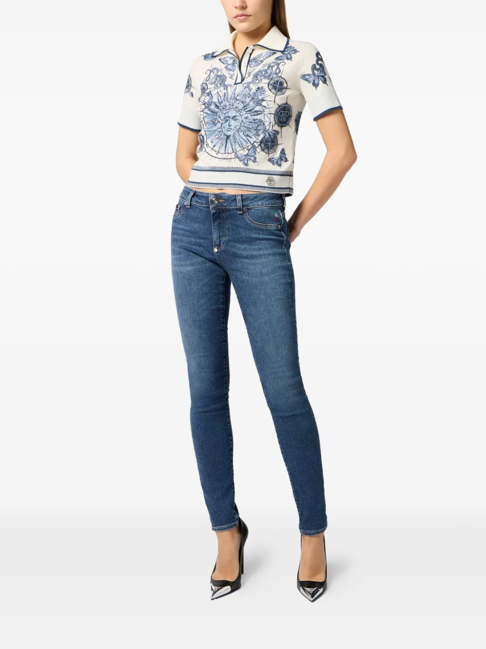 Philipp Plein Jeans met riemlussen en zak Blauw