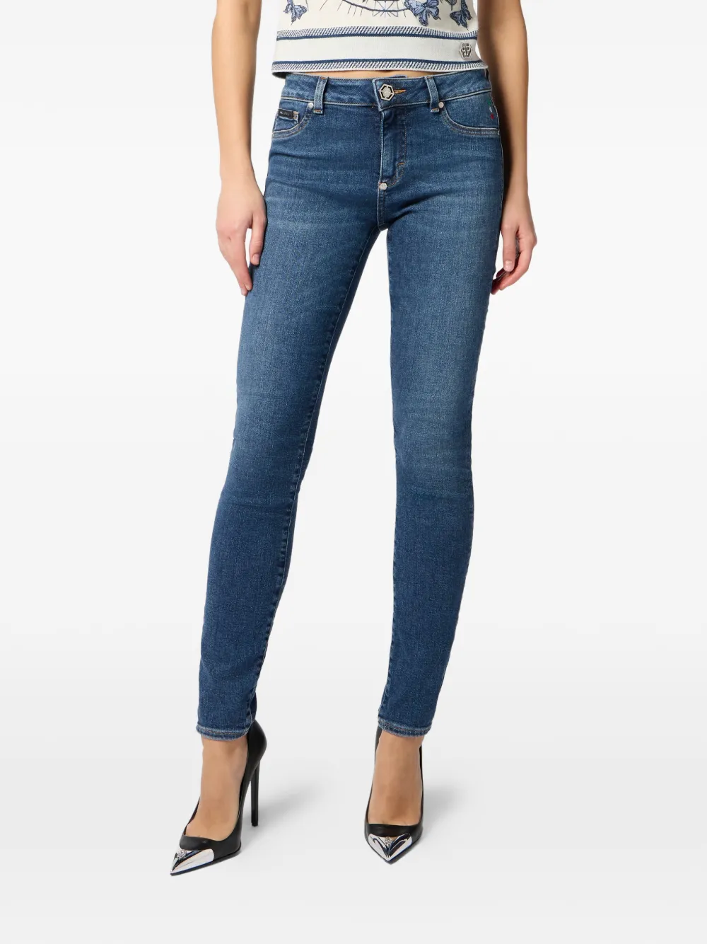 Philipp Plein Jeans met riemlussen en zak Blauw