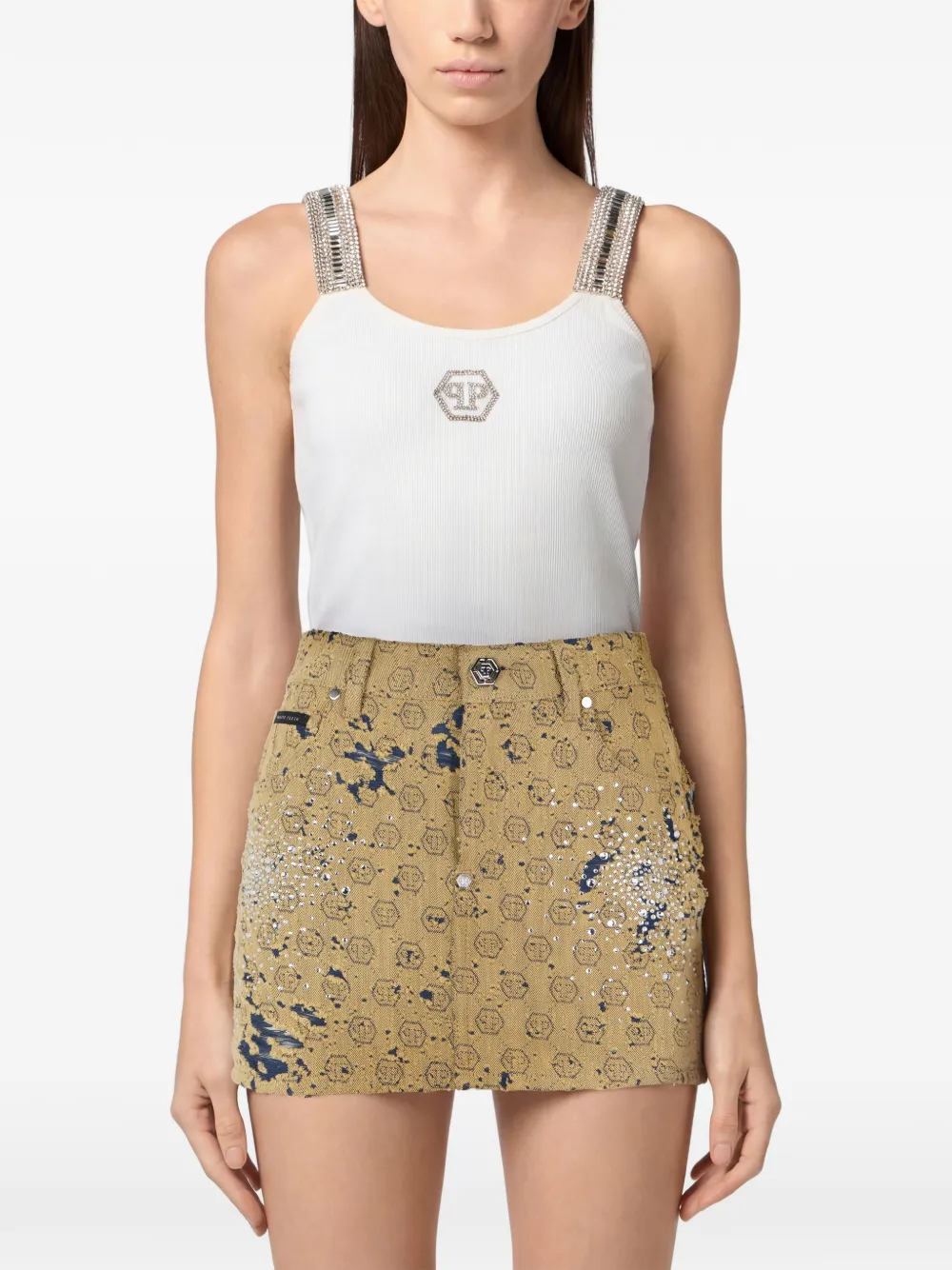 Philipp Plein Mini-rok met jacquard Beige