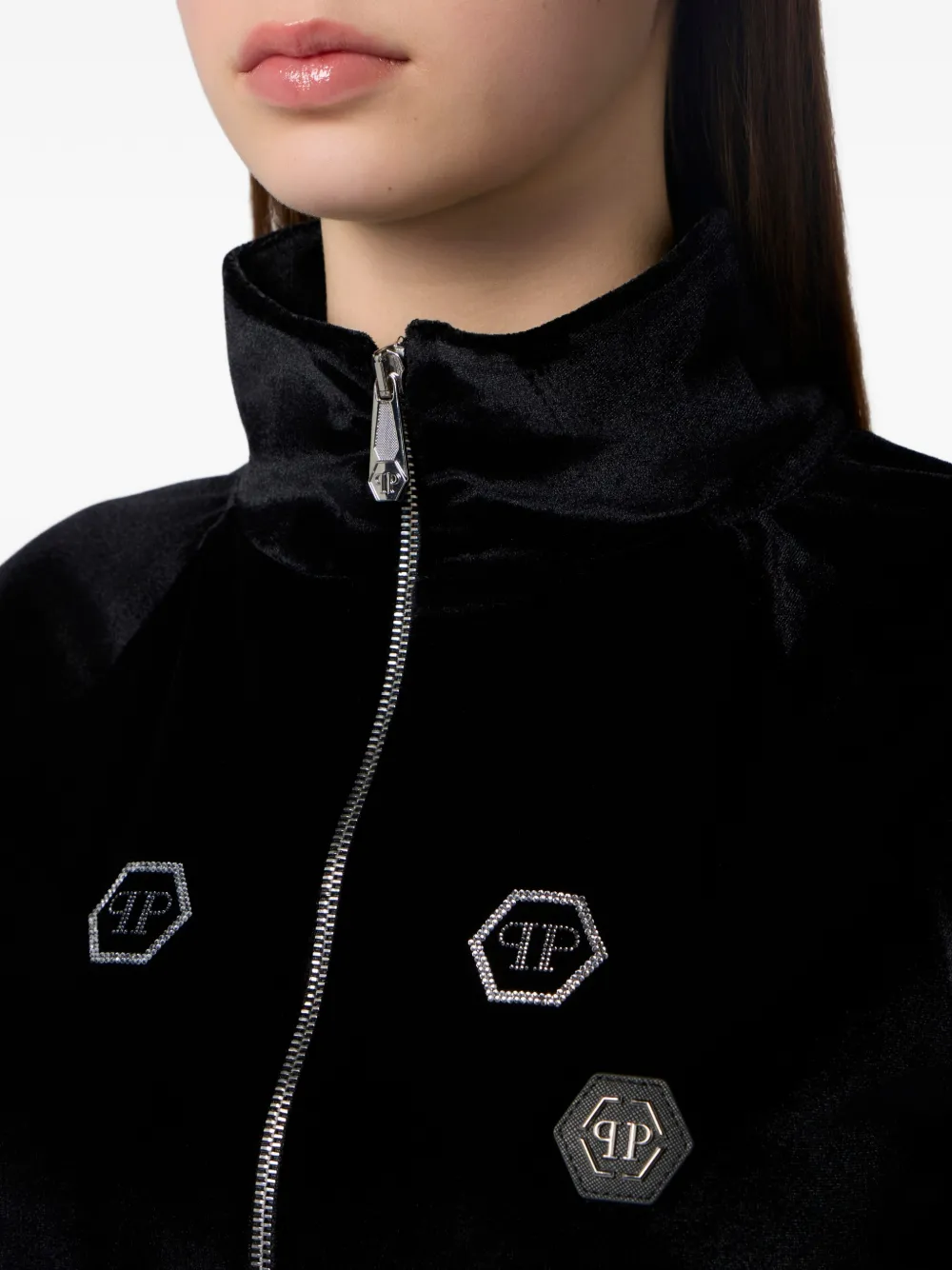Philipp Plein Verfraaide sweater met rits Zwart