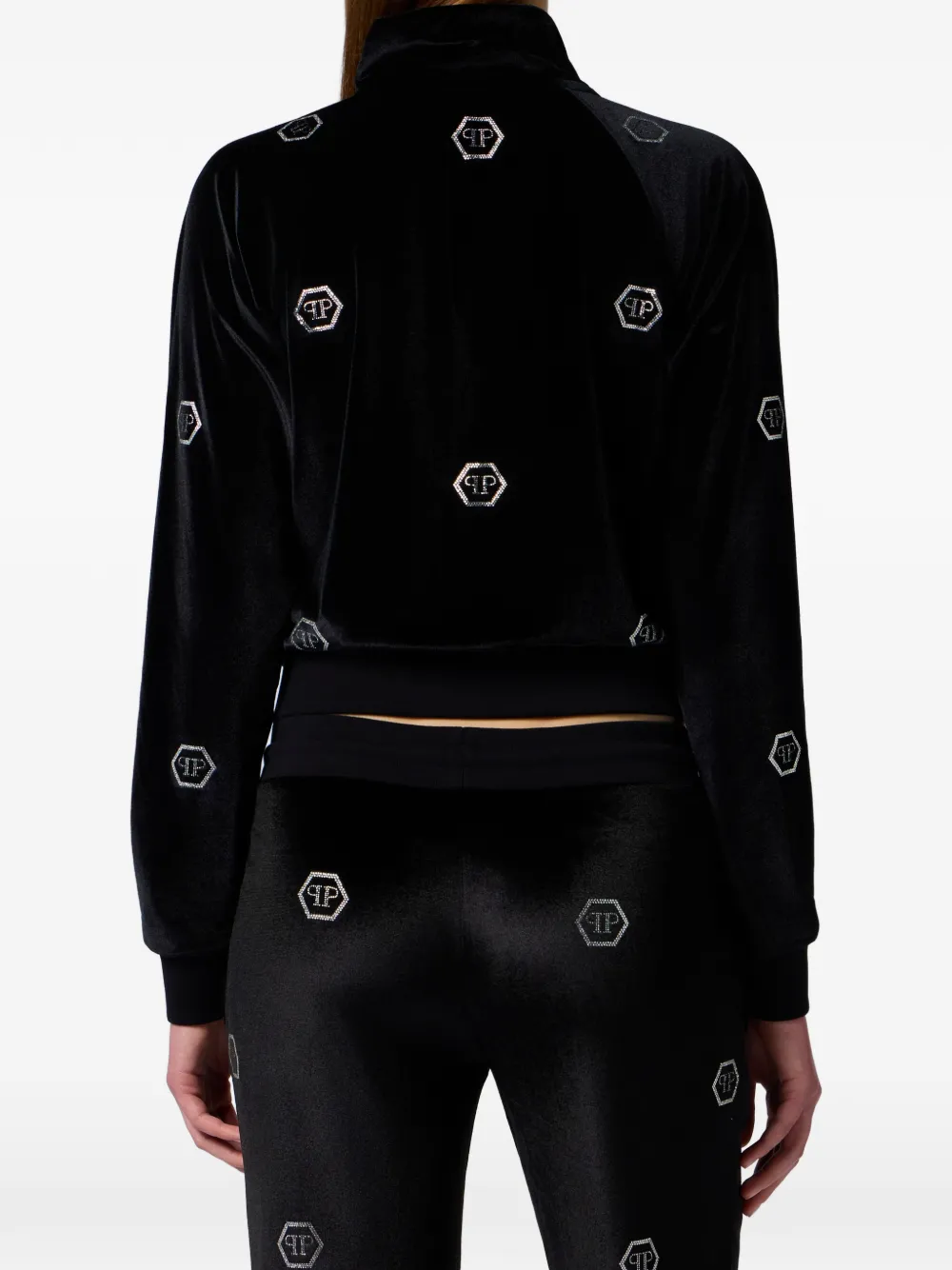Philipp Plein Verfraaide sweater met rits Zwart