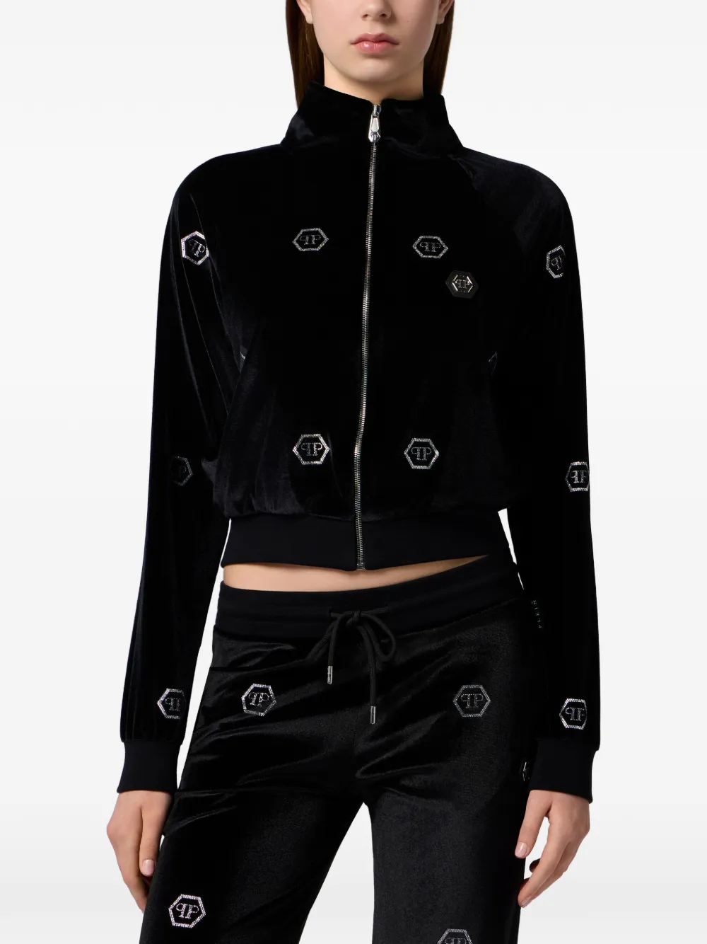  Philipp Plein Embellished Zip-up Sweatshirt - Black 