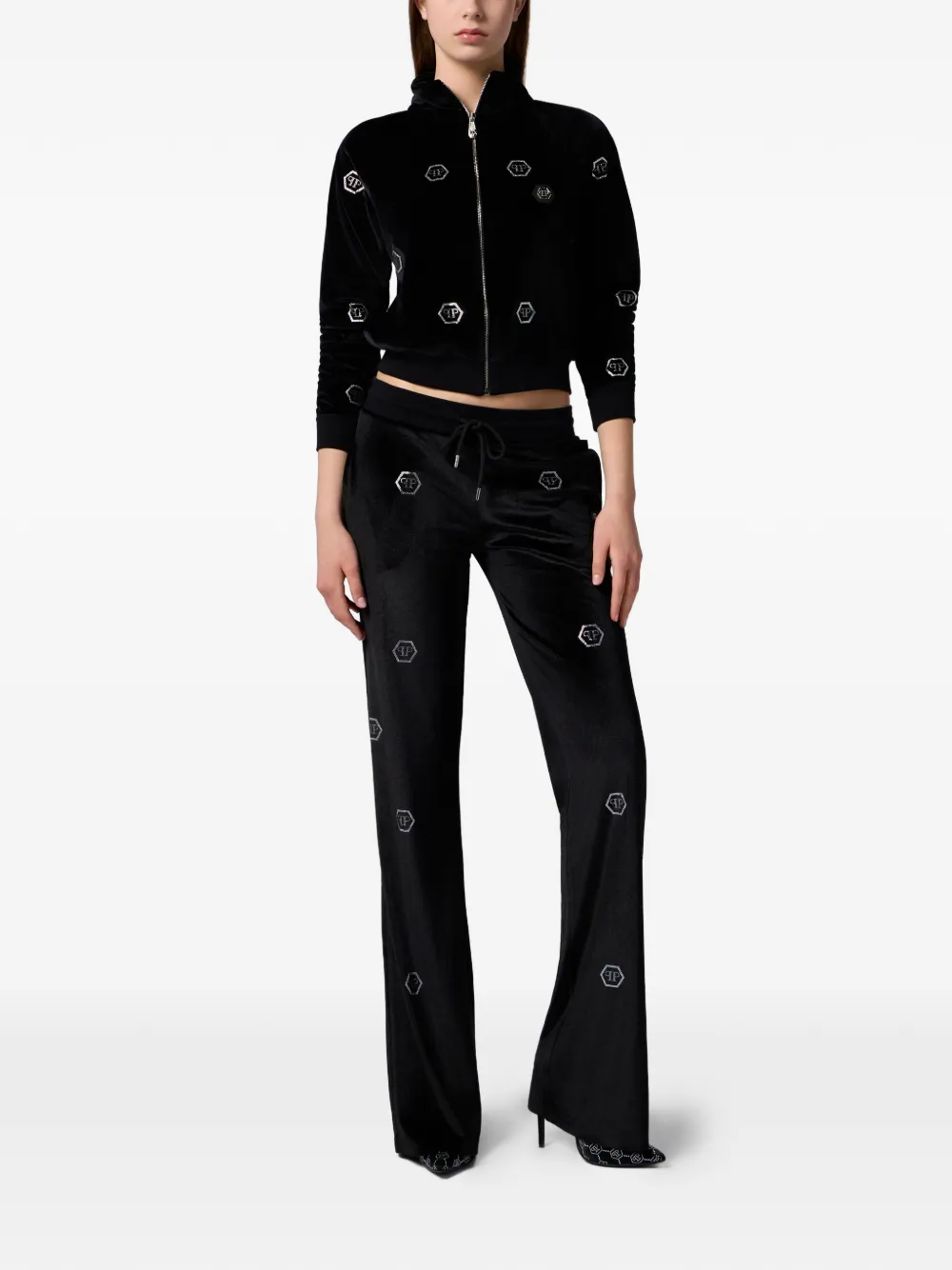  Philipp Plein Embellished Zip-up Sweatshirt - Black 
