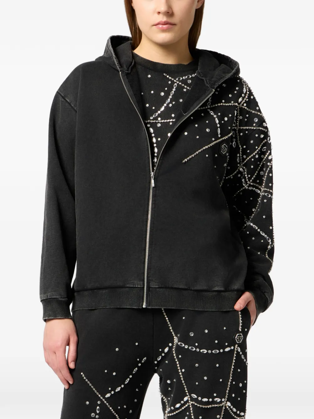 Philipp Plein Hoodie met rits Zwart