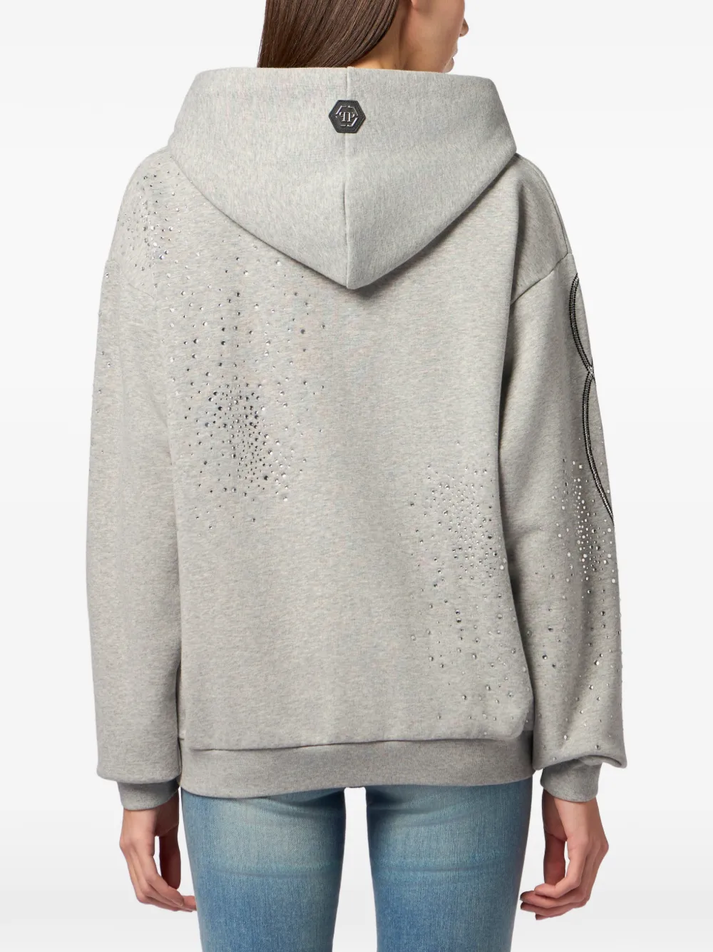Philipp Plein Chenille hoodie met stras en rits Grijs