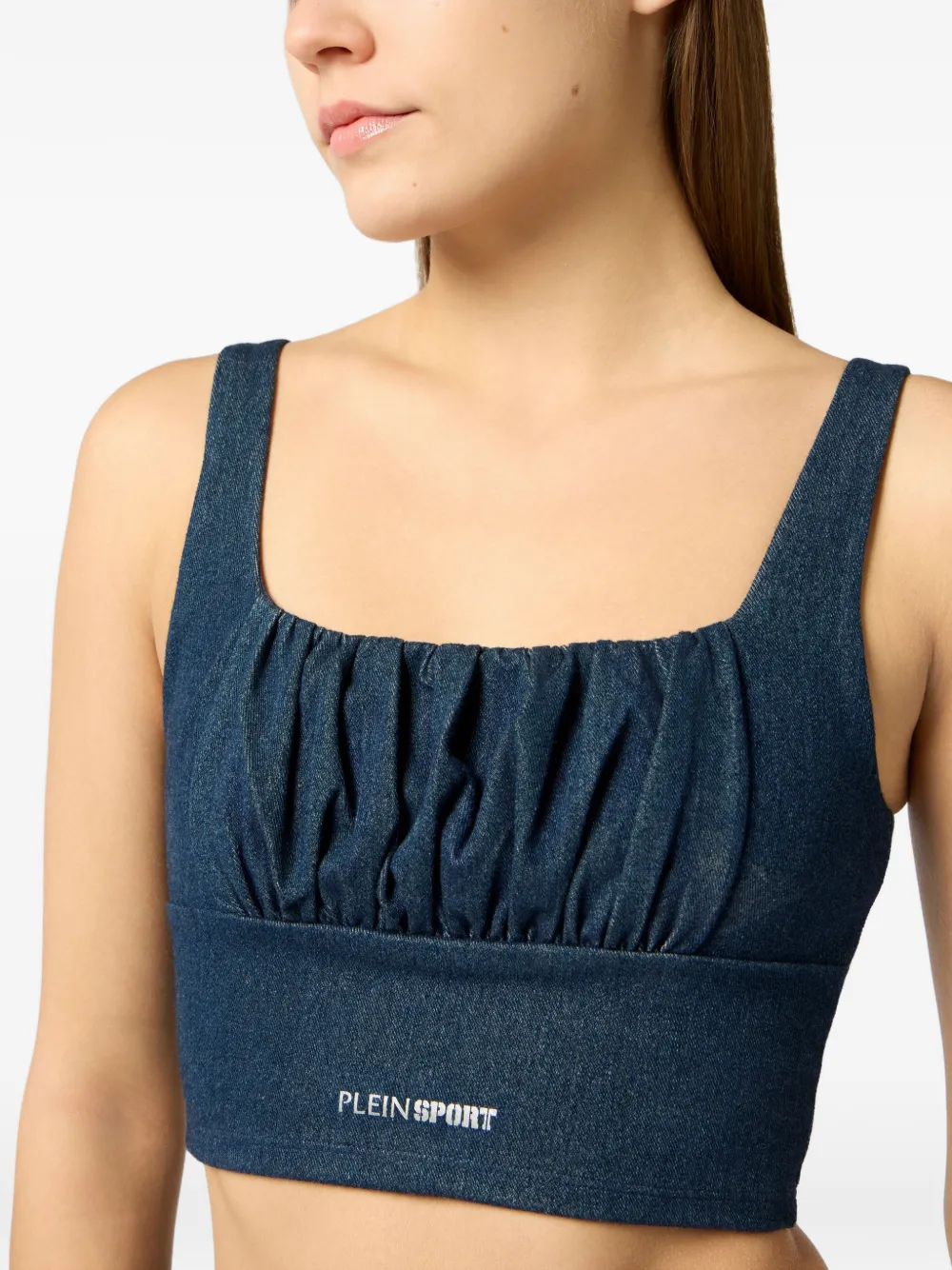 Plein Sport Gesmockte denim top Blauw