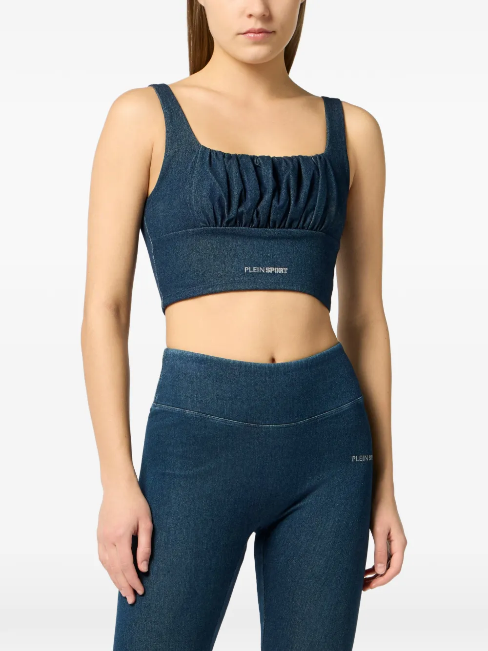 Plein Sport Gesmockte denim top Blauw