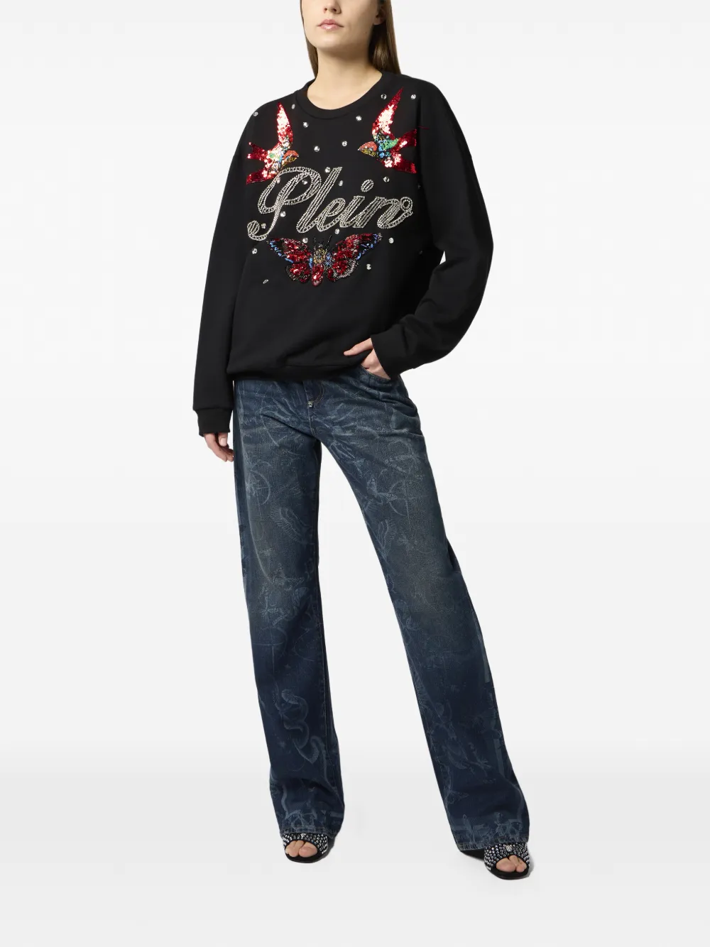 Philipp Plein Sweater met open rug en stras Zwart