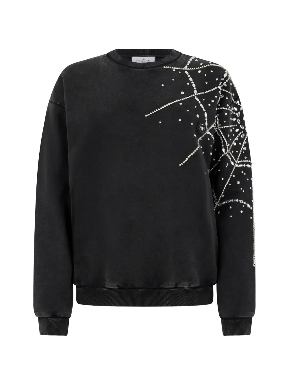 Philipp Plein Spiderweb Strass Round Neck Sweatshirt In Black