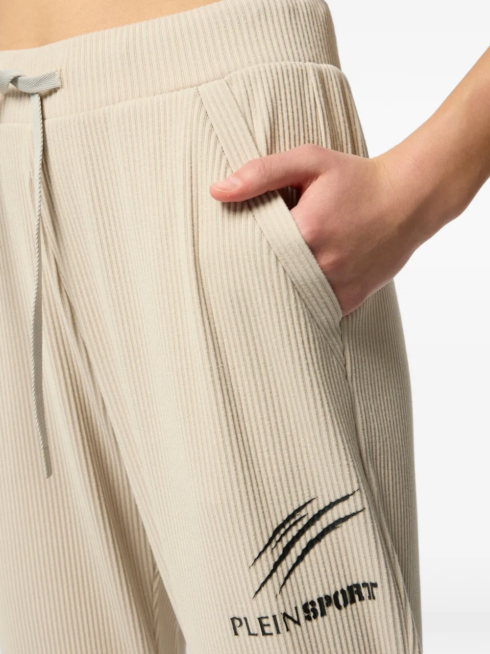 Plein Sport Geribbelde broek met trekkoord Beige
