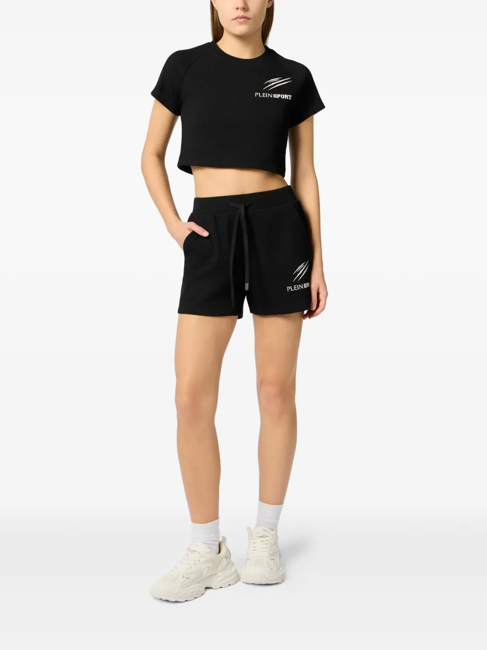  Plein Sport Short Nervuré à Logo Lettré - Noir 