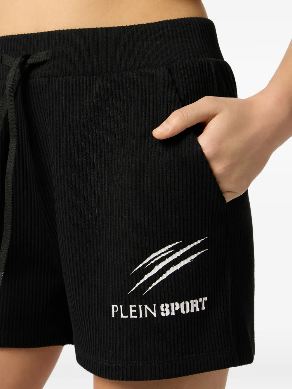 Plein Sport Geribbelde shorts met tekst Zwart