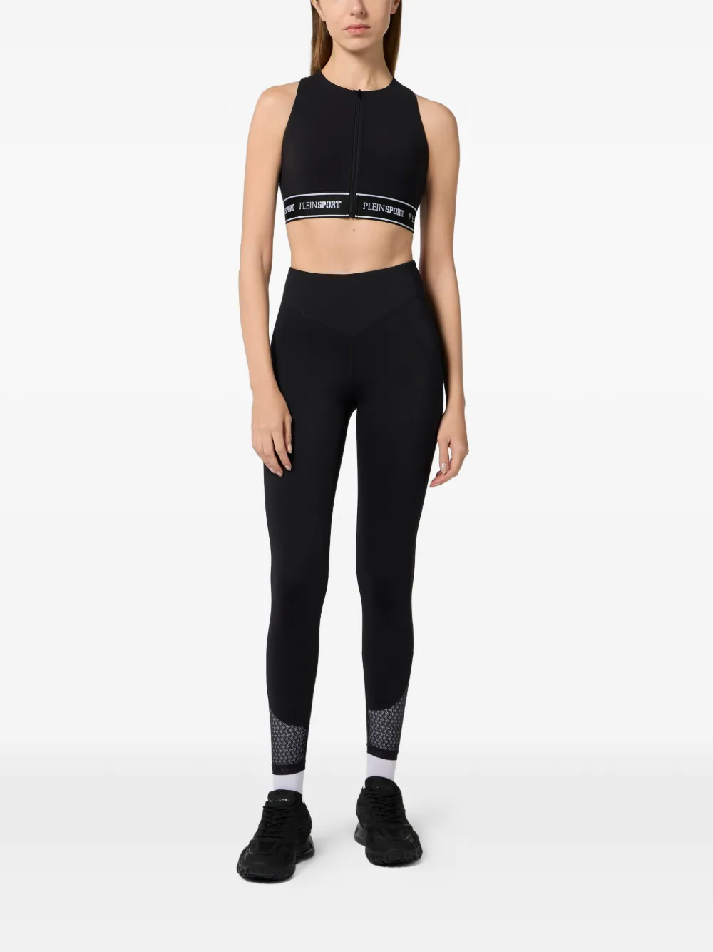 Plein Sport Fleece bh top met rits Zwart