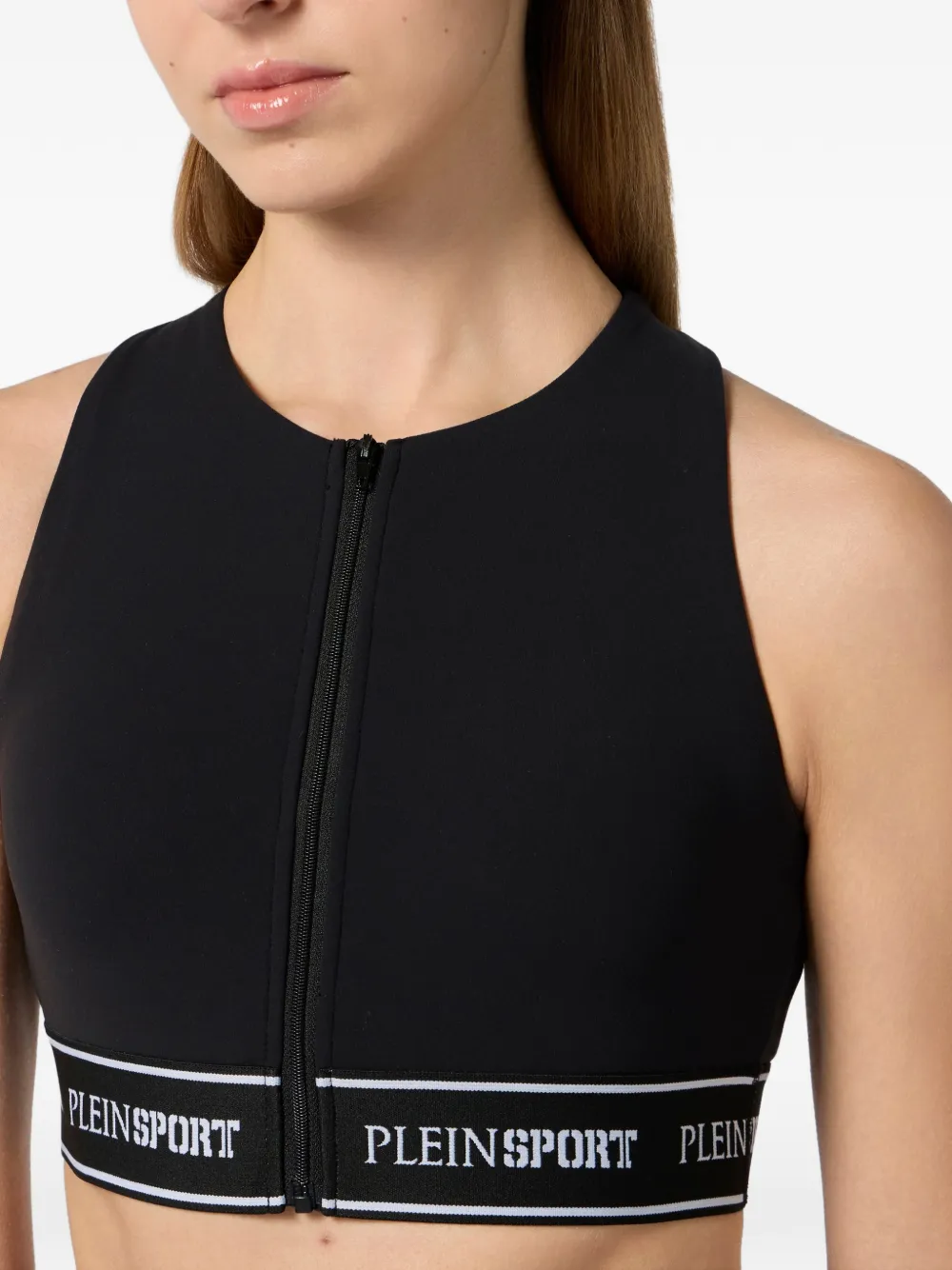 Plein Sport Fleece bh top met rits Zwart