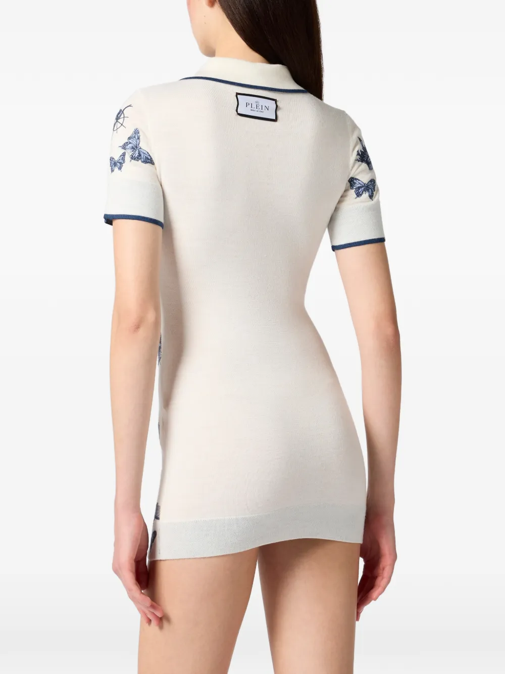 Philipp Plein Mini-jurk met geborduurde vlinder Beige